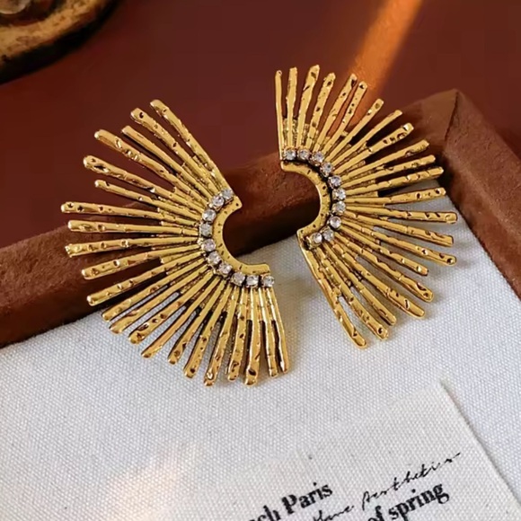 Zara Gold Starburst Large Stud Earrings - Picture 4 of 10